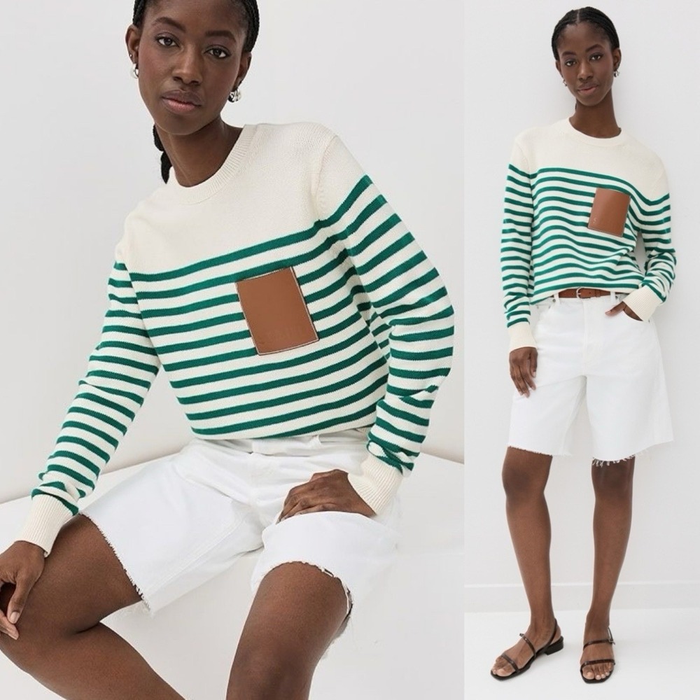 STAUD Off-White & Green Sunset Sweater Sz S